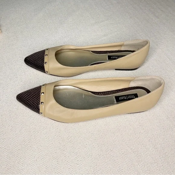 White House Black Market Tan Snakeskin Leather Pointy Toe Flats Shoes 8.5 - Picture 5 of 10